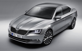 Skoda Superb silver car 2015 HD wallpaper