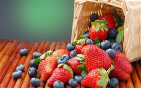 Strawberries and blueberries, basket HD wallpaper