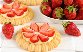 Strawberries with strawberry pancakes HD wallpaper
