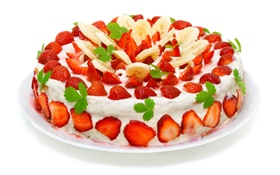 Strawberry banana slices cake HD wallpaper