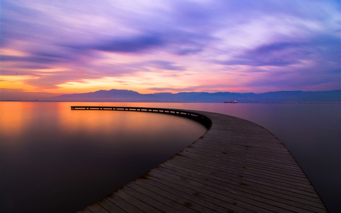 Sunset, pier, river Wallpapers Pictures Photos Images