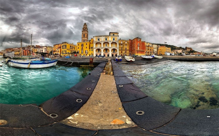 Venice, docks, boats, houses, clouds Wallpapers Pictures Photos Images