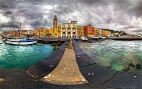 Venice, docks, boats, houses, clouds HD wallpaper