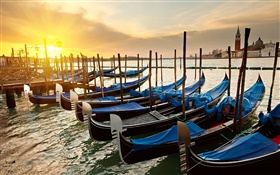 Venice sunset, boats, river