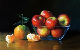 Watercolor painting, apples and oranges HD wallpaper