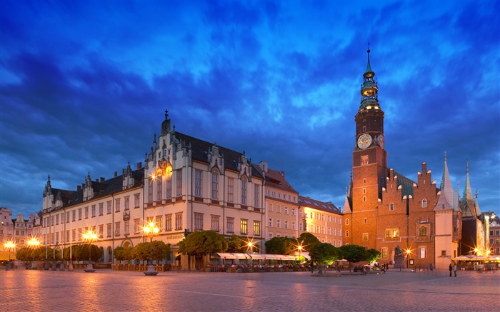 Wroclaw, Poland, houses, night, lights Wallpapers Pictures Photos Images