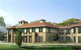 3D design, buildings, house, lawn