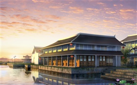 3D design, scenic spots, river, lotus