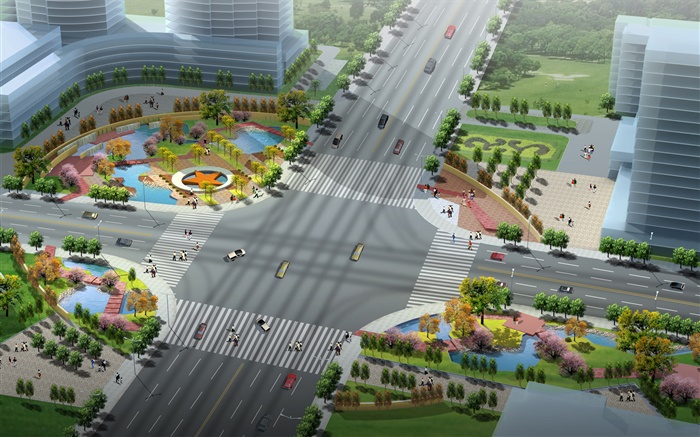 3D design, the layout of urban roads and green Wallpapers Pictures Photos Images