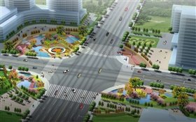 3D design, the layout of urban roads and green HD wallpaper