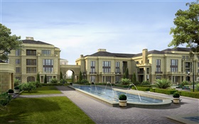 3D design, the villa area close-up view HD wallpaper