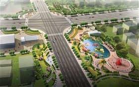 3D design, urban road traffic, green parks HD wallpaper