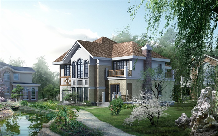 3D design, villas, spring Wallpapers Pictures Photos Images