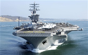 Aircraft carrier, helicopters, fighters, sea HD wallpaper