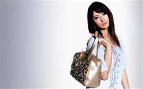 Asian girl, holding a bag HD wallpaper