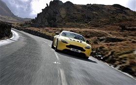 Aston Martin V12 Vantage S yellow supercar front view, speed HD wallpaper
