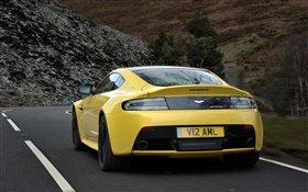 Aston Martin V12 Vantage S yellow supercar rear view HD wallpaper