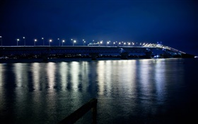 Auckland Harbour Bridge, night, lights, New Zealand HD wallpaper