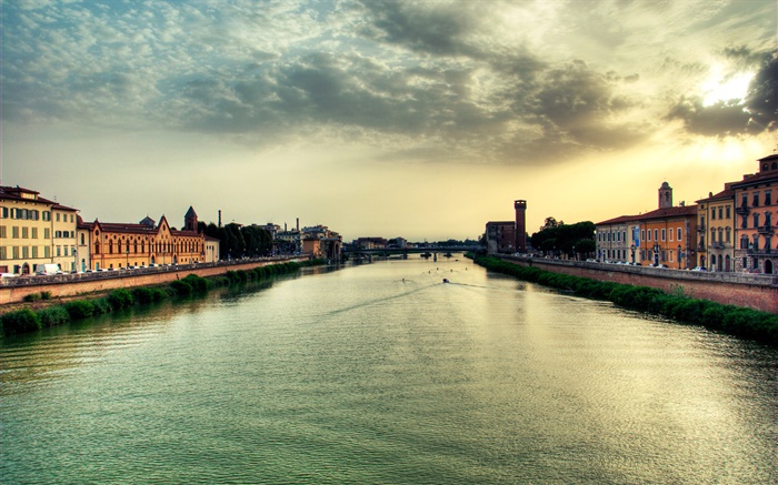 Beautiful town scenery, houses, river, bridge Wallpapers Pictures Photos Images