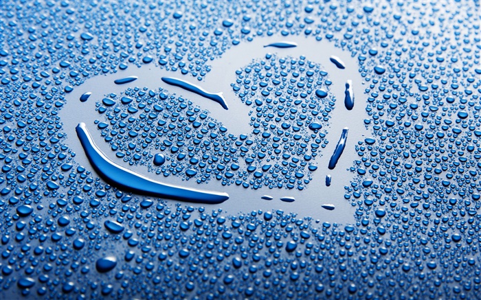 Blue love heart, water drops Wallpapers Pictures Photos Images