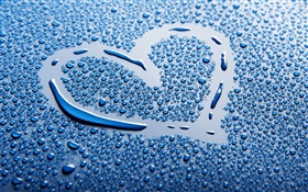 Blue love heart, water drops HD wallpaper