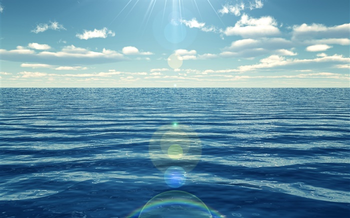 Blue sea, sun rays Wallpapers Pictures Photos Images