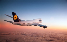 Boeing 747 aircraft, sky, dusk HD wallpaper