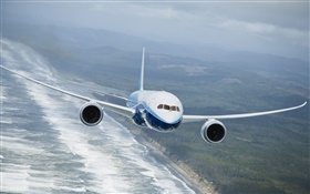 Boeing 787 aircraft, flying, sea HD wallpaper