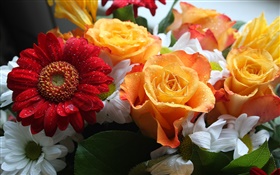 Bouquets, roses and chrysanthemums HD wallpaper