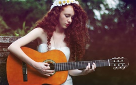 Brown hair music girl, guitar HD wallpaper