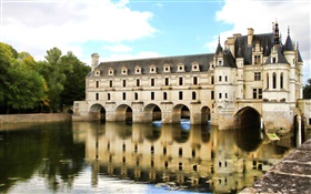Chenonceau Castle, lake, Paris, France HD wallpaper