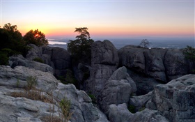 Cherokee Rock Village, trees, sunset, Alabama, USA HD wallpaper