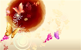 Chinese ink art, butterfly with flowers HD wallpaper