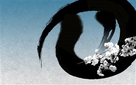 Chinese ink art, flowers, blue style HD wallpaper