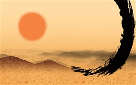 Chinese ink art, red sun HD wallpaper