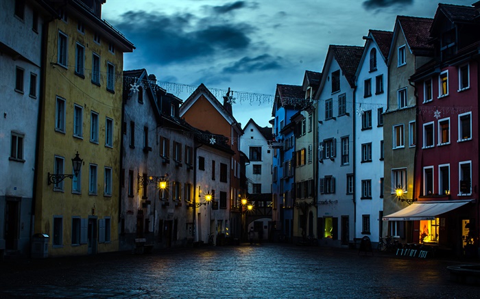 Chur, house, night, river, Graubunden, Switzerland Wallpapers Pictures Photos Images