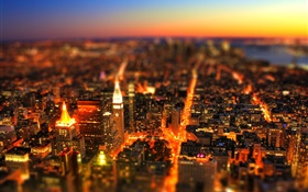 City, night, buildings, lights, sky, tilt-shift photography HD wallpaper