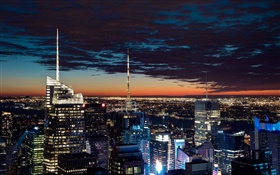 City night, lights, buildings