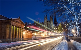 City, night, road, lights, Edinburgh, Scotland, UK HD wallpaper