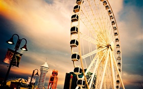 City scenery, Ferris wheel, houses HD wallpaper