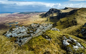 Coast, clouds, Isle of Skye, Scotland, UK HD wallpaper