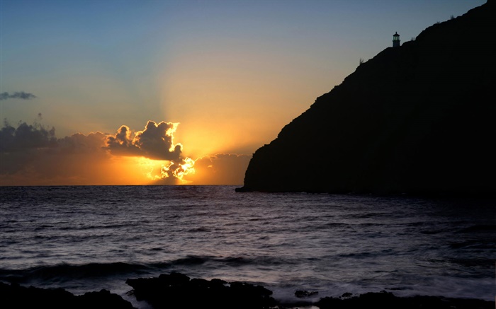 Coast, sea, cliff, clouds, sun, sunset Wallpapers Pictures Photos Images