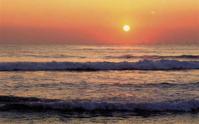 Coast, sea, waves, sunset Wallpapers Pictures Photos Images