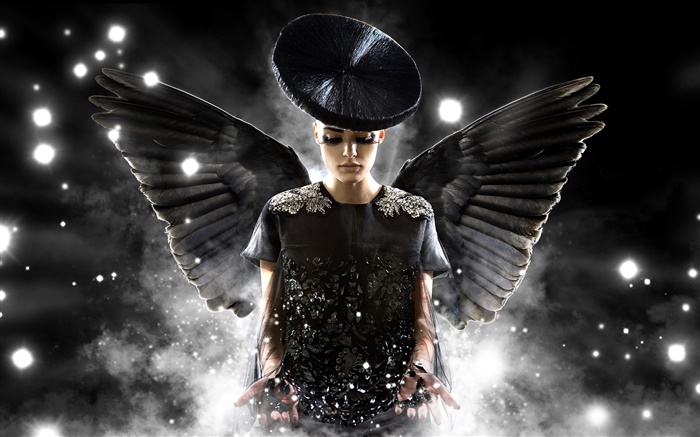 Creative design, angel girl, black wings Wallpapers Pictures Photos Images