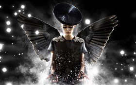 Creative design, angel girl, black wings HD wallpaper
