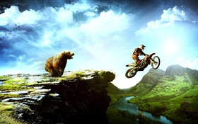 Creative pictures, bear chase motorcycle HD wallpaper