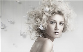 Curly hair girl, paper cranes HD wallpaper