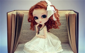 Curly hair girl, toy, doll, read book HD wallpaper