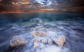 Dead sea, salt, clouds, dusk HD wallpaper