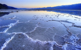 Dead sea scenery, salt, dusk